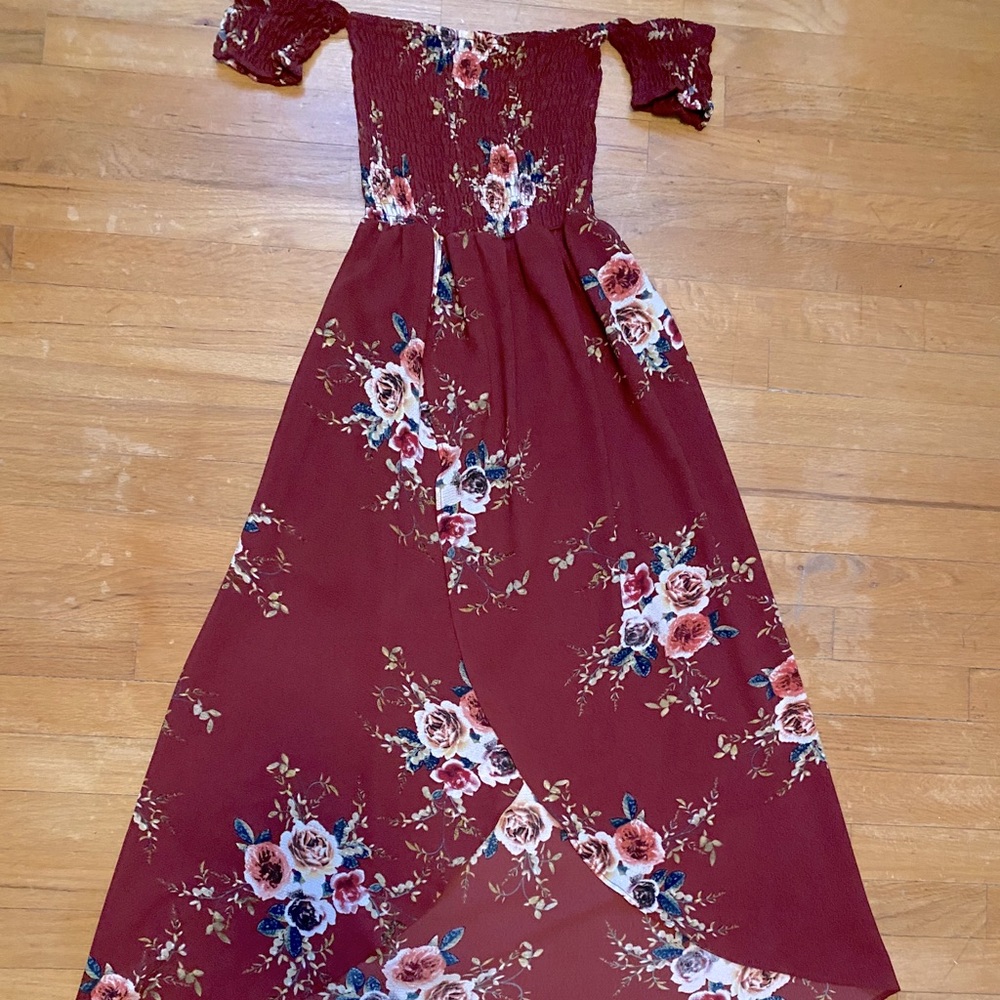 High-low Off the Shoulder Floral Dress